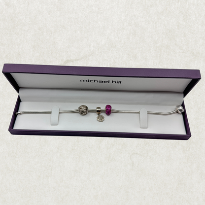 Michael Hill Sterling Silver 925 Snake Chain Charm Bracelet with 2 Michael Hill Charms & Emma & Roe Blue Diamond Charm