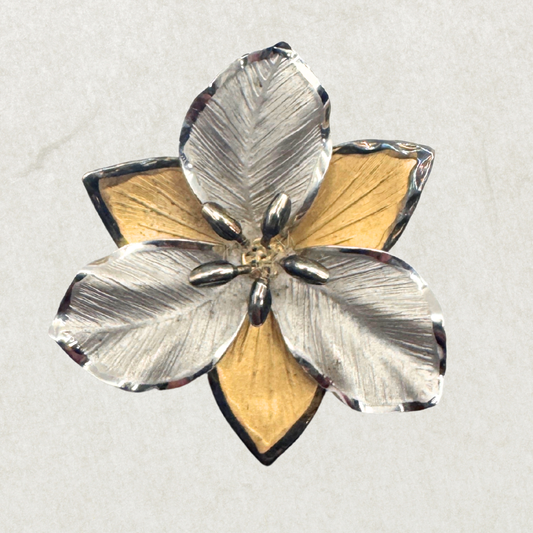Vintage 1950s Signed BOND BOYD Sterling Silver Gold Plated Floral Brooch