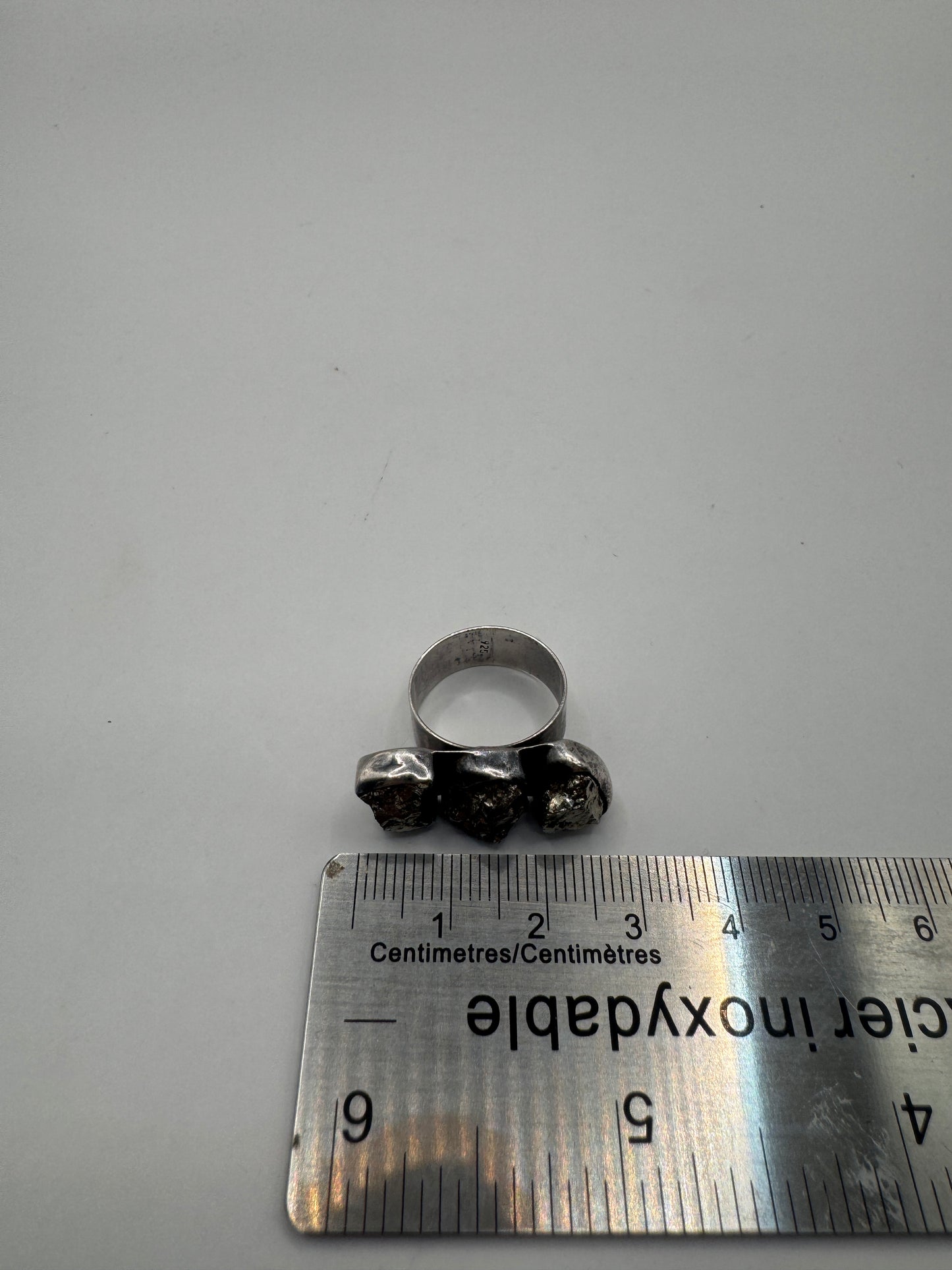 Vintage Artistic Sterling Silver Ring with Pyrite Crystal – Size 6.5