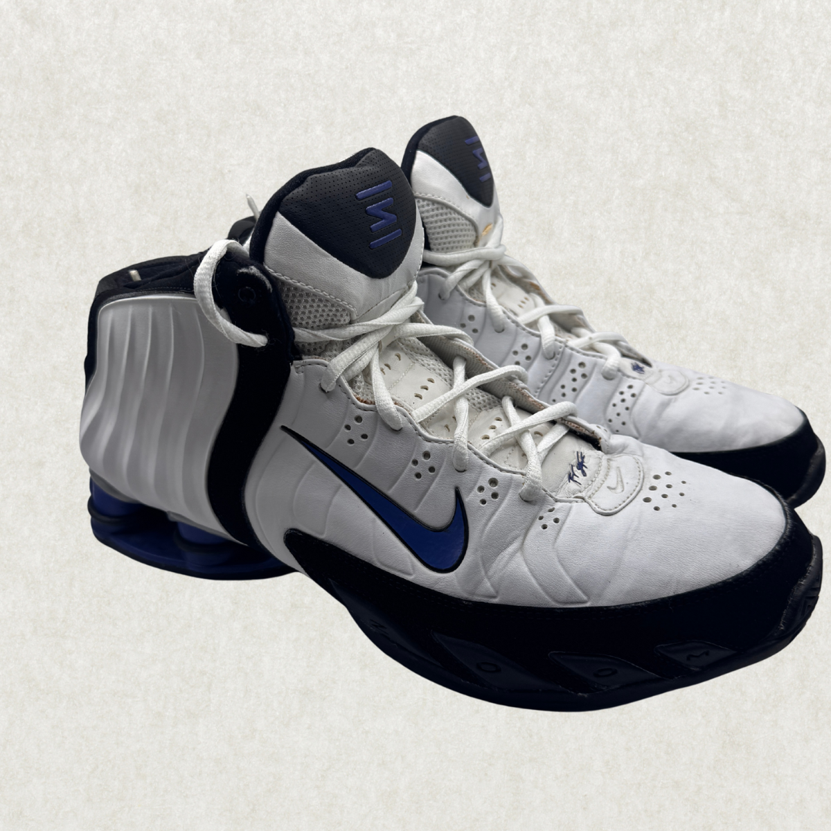 Vintage 2005 Nike Shox Lethal TB – Size 11, White/Black/Blue, Retro Basketball Sneakers