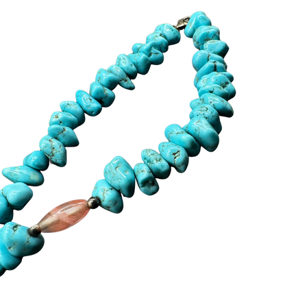 Vintage Navajo Turquoise & Crystal Necklace – 16.5"