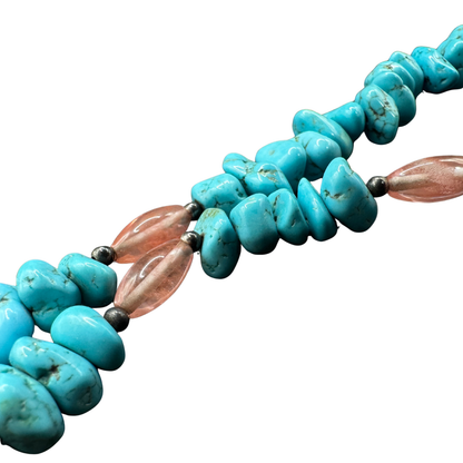 Vintage Navajo Turquoise & Crystal Necklace – 16.5"