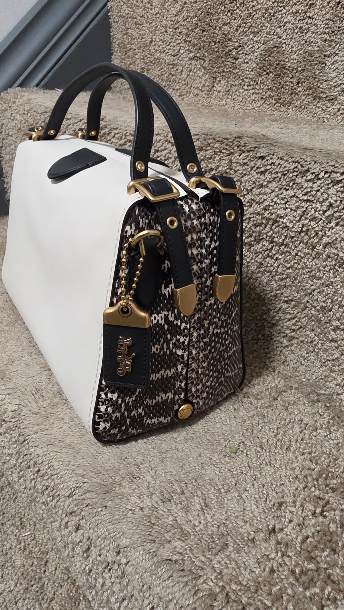Coach 1941 Glovetanned Leather & Genuine Snakeskin Kisslock Frame Satchel White