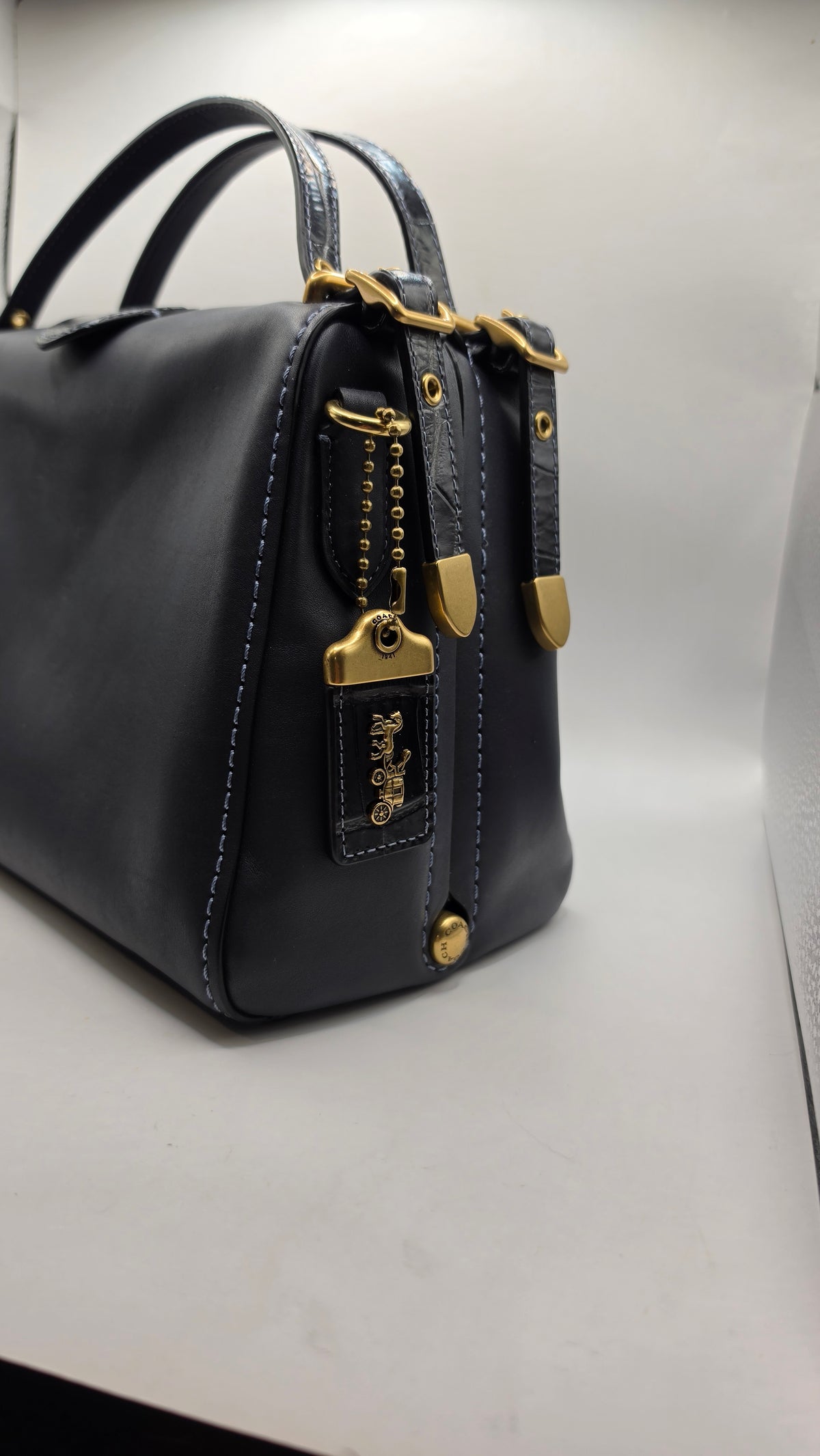 Coach 1941 Glovetanned Leather Kisslock Frame Satchel Bag Dark Slate Grey BNWOT