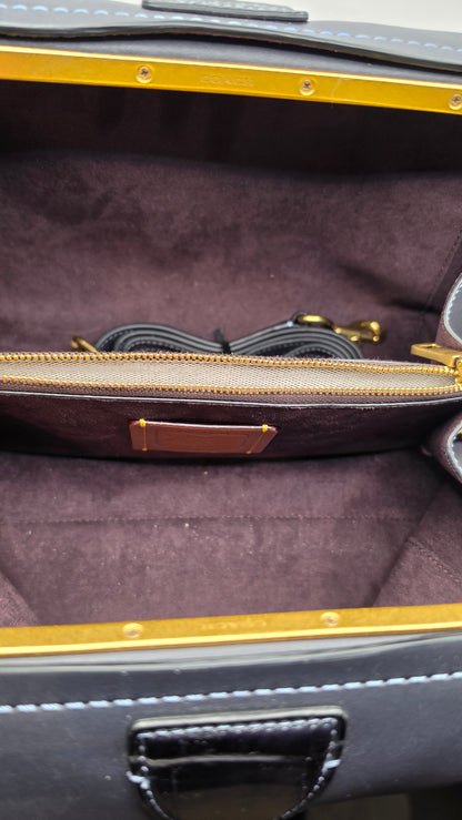 Coach 1941 Glovetanned Leather Kisslock Frame Satchel Bag Dark Slate Grey BNWOT