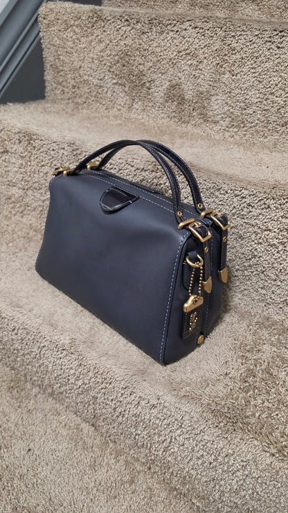 Coach 1941 Glovetanned Leather Kisslock Frame Satchel Bag Dark Slate Grey BNWOT