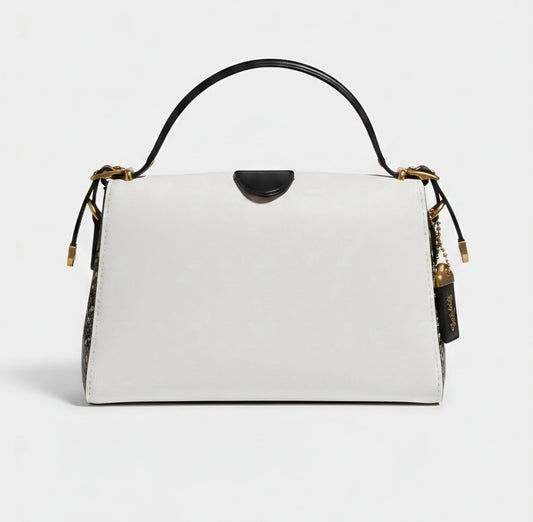 Coach 1941 Glovetanned Leather & Genuine Snakeskin Kisslock Frame Satchel White