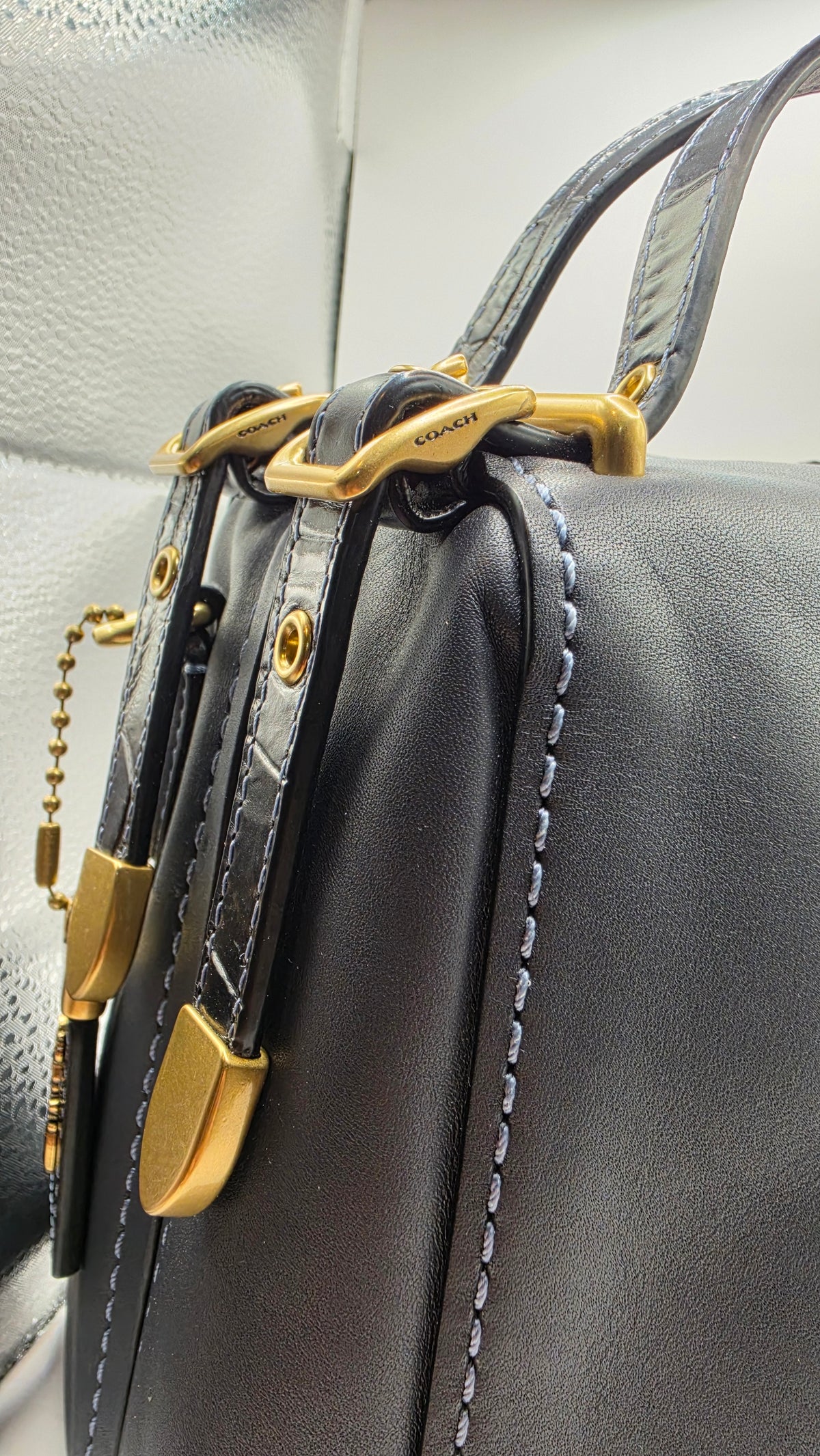 Coach 1941 Glovetanned Leather Kisslock Frame Satchel Bag Dark Slate Grey BNWOT