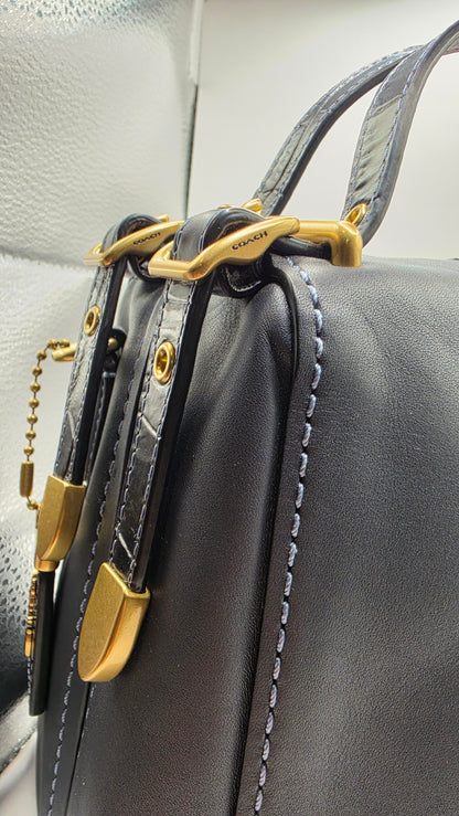 Coach 1941 Glovetanned Leather Kisslock Frame Satchel Bag Dark Slate Grey BNWOT